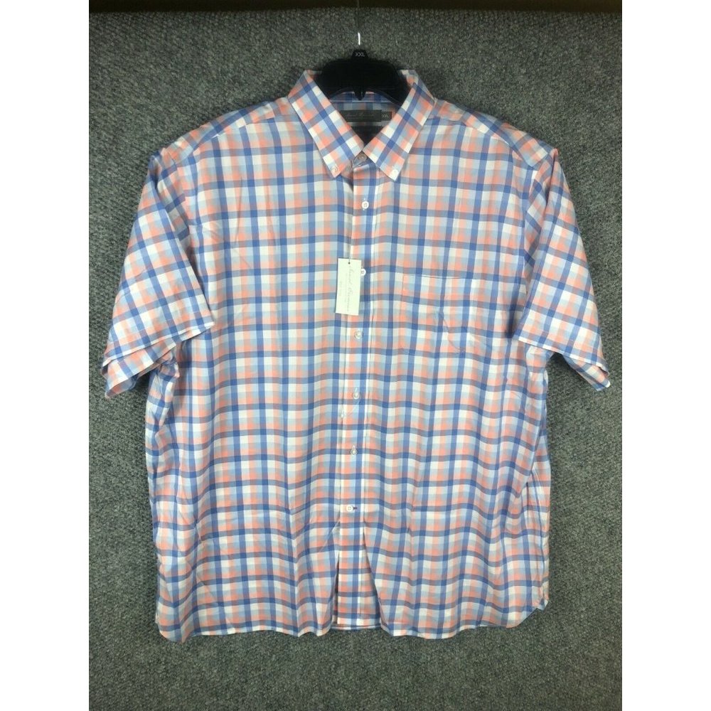 Daniel Cremieux Men's 2XL Blue Orange Check Short Sleeve Button Shirt Casual A55